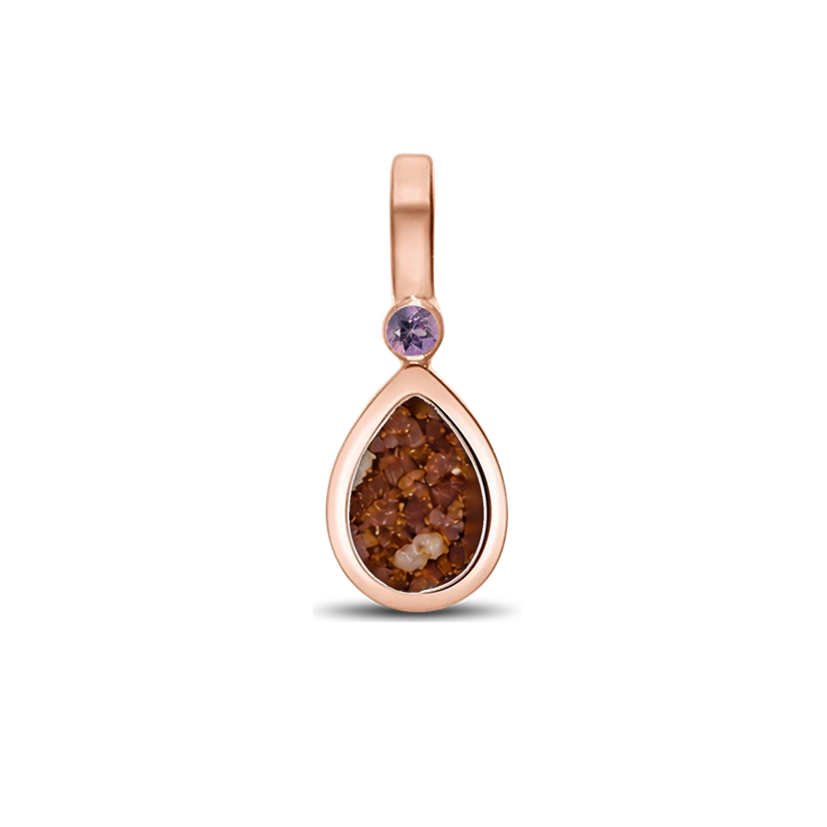 Magic Drop as-hanger in massief rosé goud met koperbruin askleur en amethist