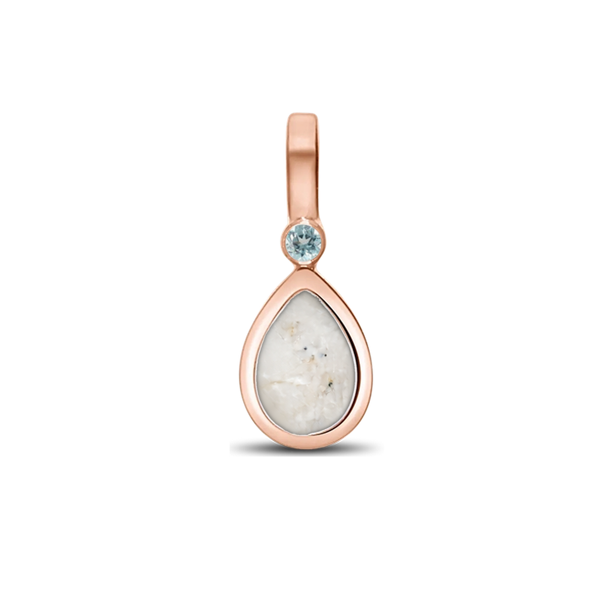 Magic Drop as-hanger in massief rosé goud met parelmoer askleur en aquamarijn
