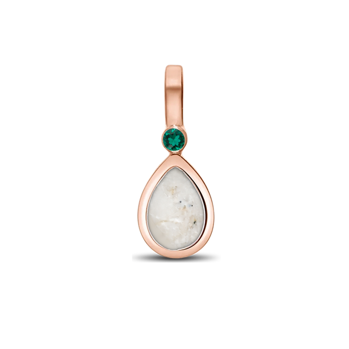 Magic Drop as-hanger in massief rosé goud met parelmoer askleur en smaragd