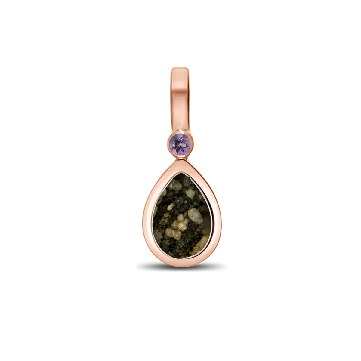 Magic Drop as-hanger in massief rosé goud met antraciet askleur en amethist