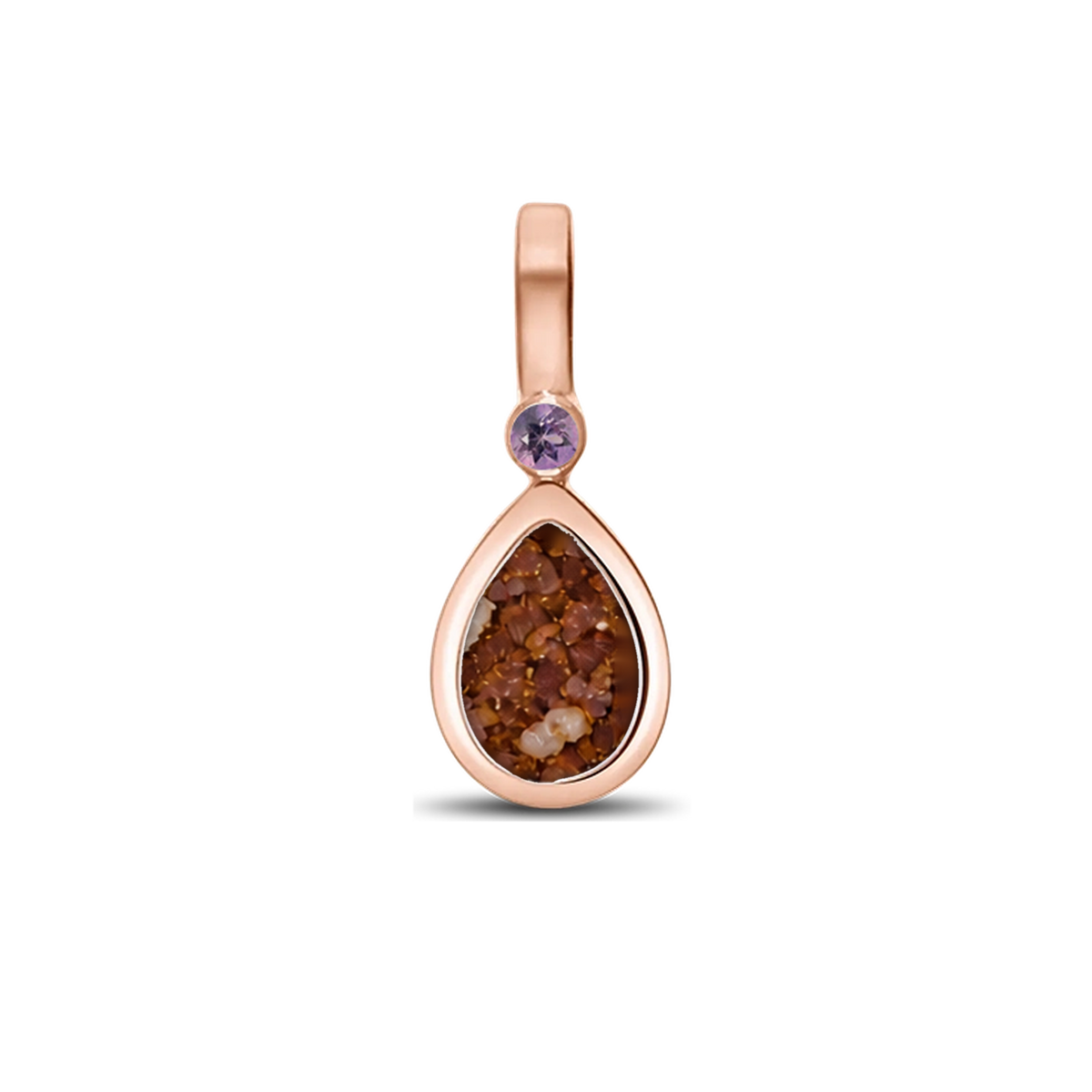 Magic Drop as-hanger in massief rosé goud met koperbruin askleur en amethist