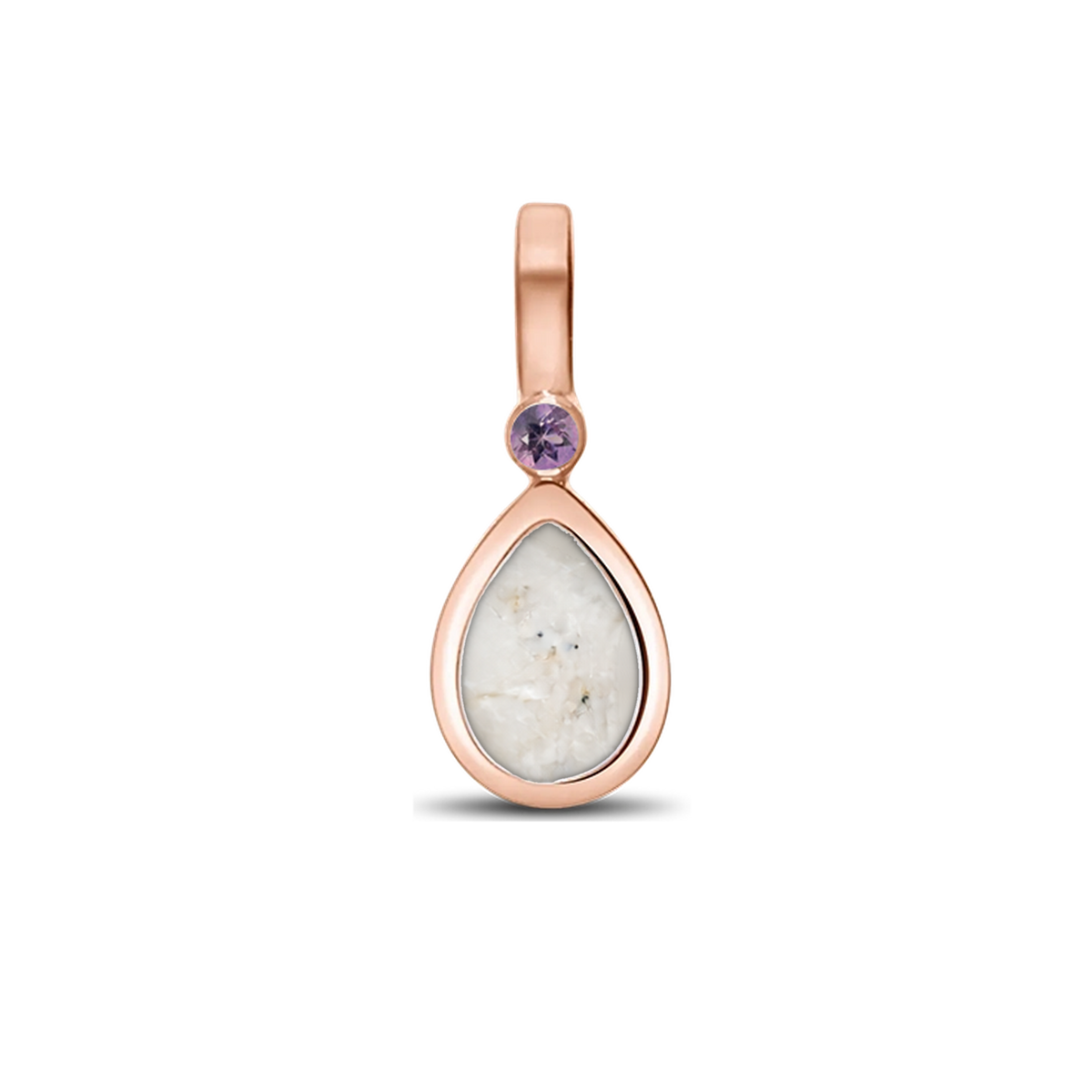 Magic Drop as-hanger in massief rosé goud met parelmoer askleur en amethist