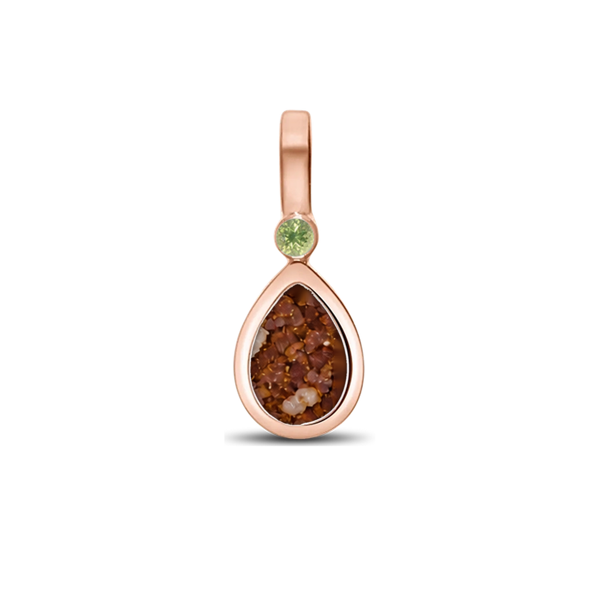 Magic Drop as-hanger in massief rosé goud met koperbruin askleur en peridot
