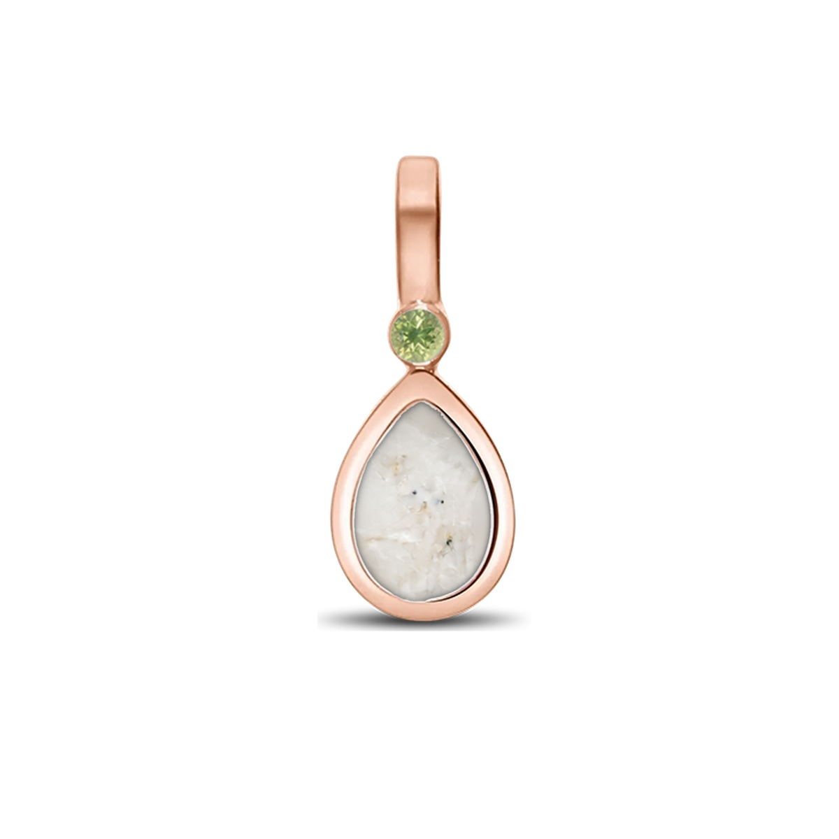 Magic Drop as-hanger in massief rosé goud met parelmoer askleur en peridot