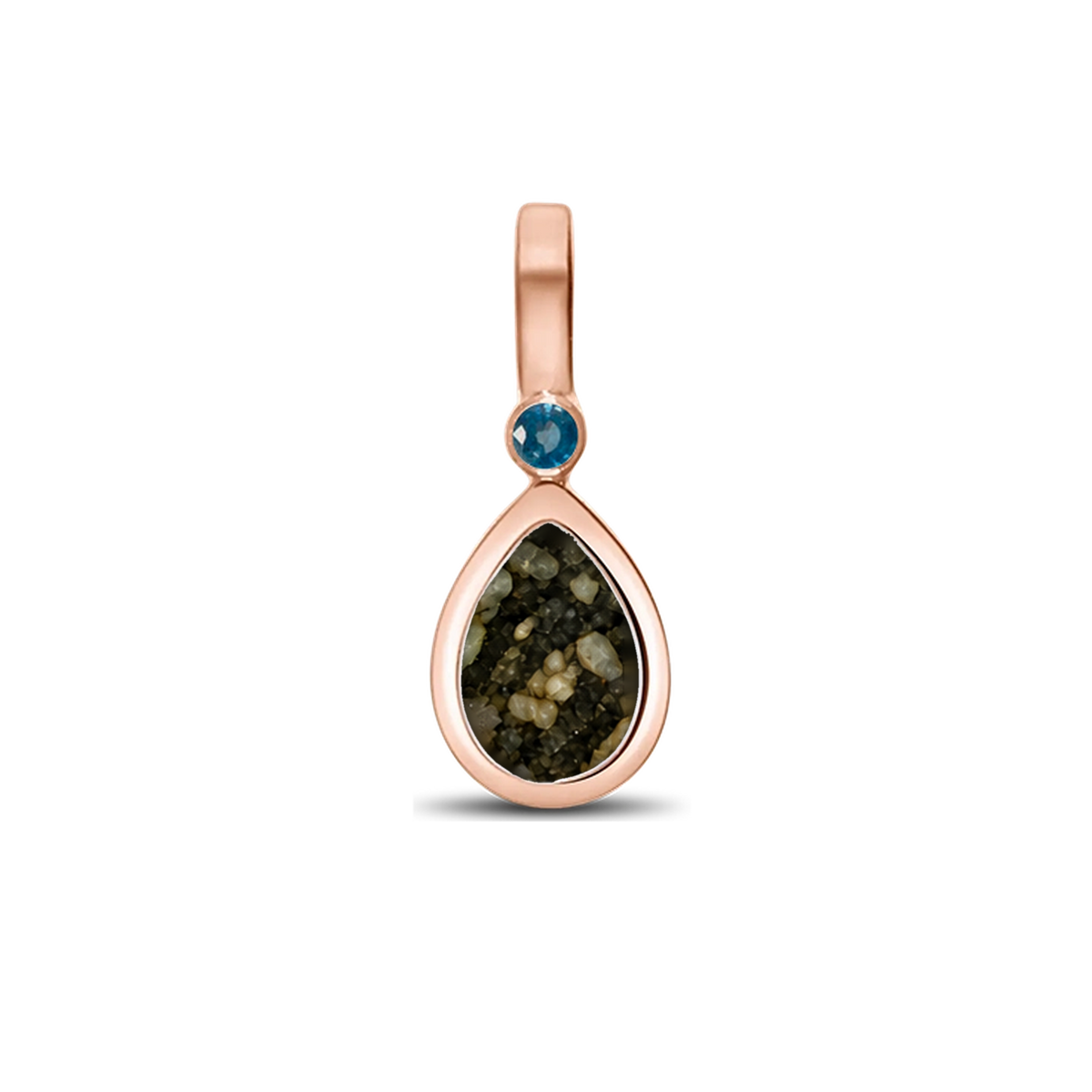 Magic Drop as-hanger in massief rosé goud met antraciet askleur en saffier