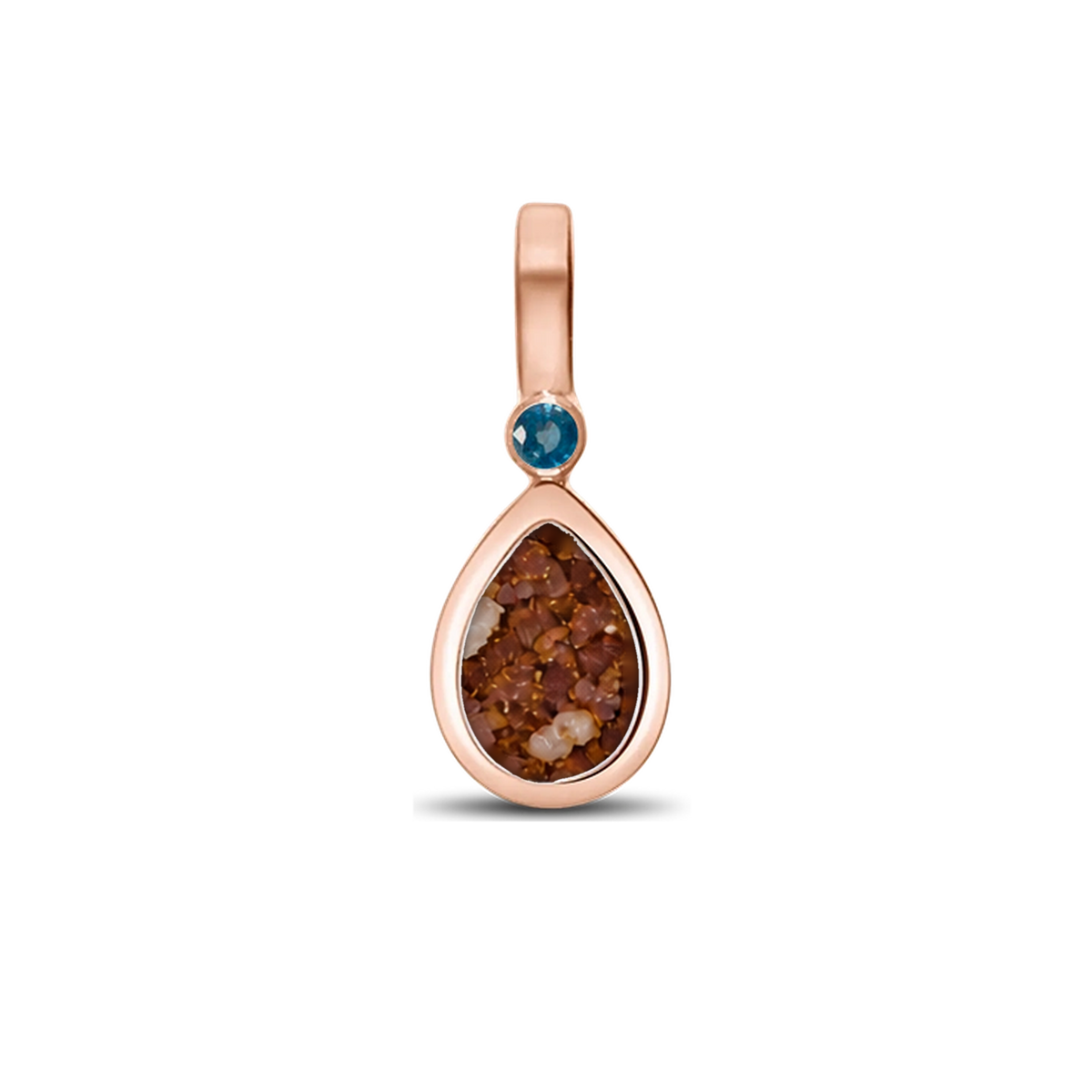 Magic Drop as-hanger in massief rosé goud met koperbruin askleur en saffier