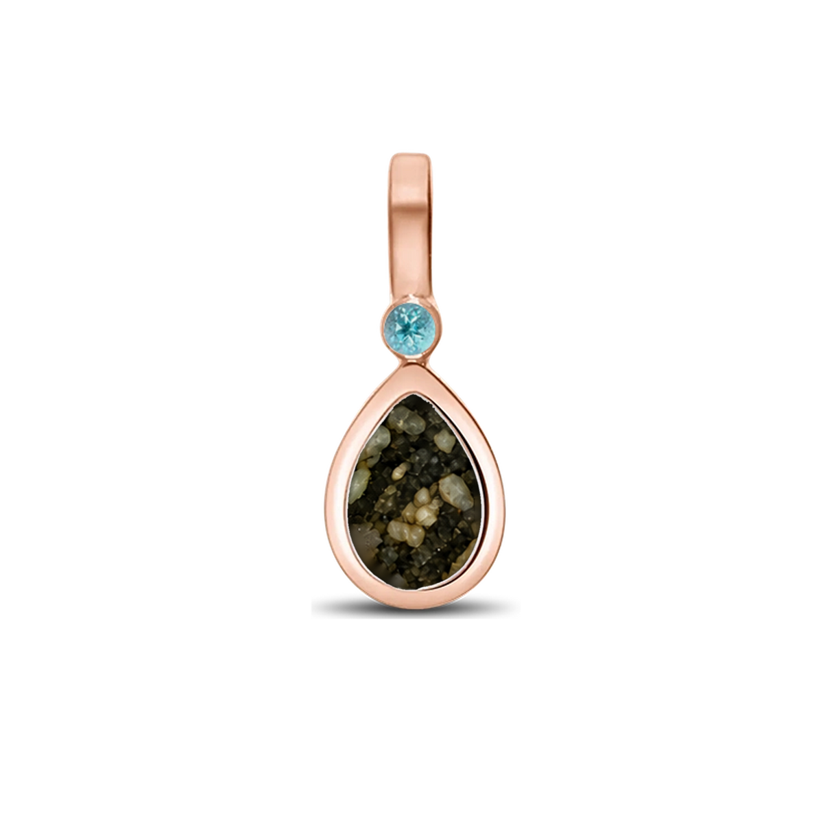 Magic Drop as-hanger in massief rosé goud met antraciet askleur en blauwe topaas