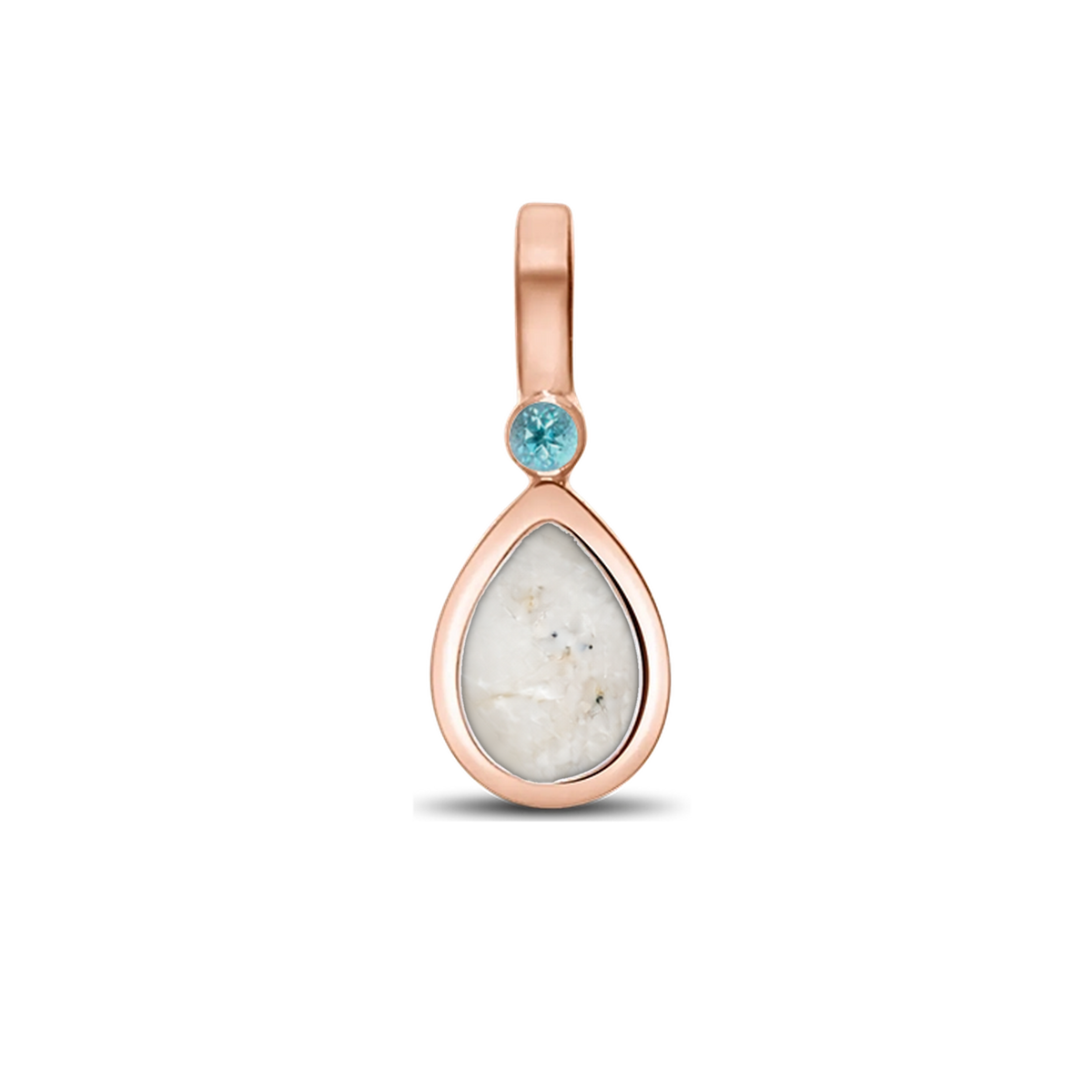 Magic Drop as-hanger in massief rosé goud met parelmoer askleur en blauwe topaas