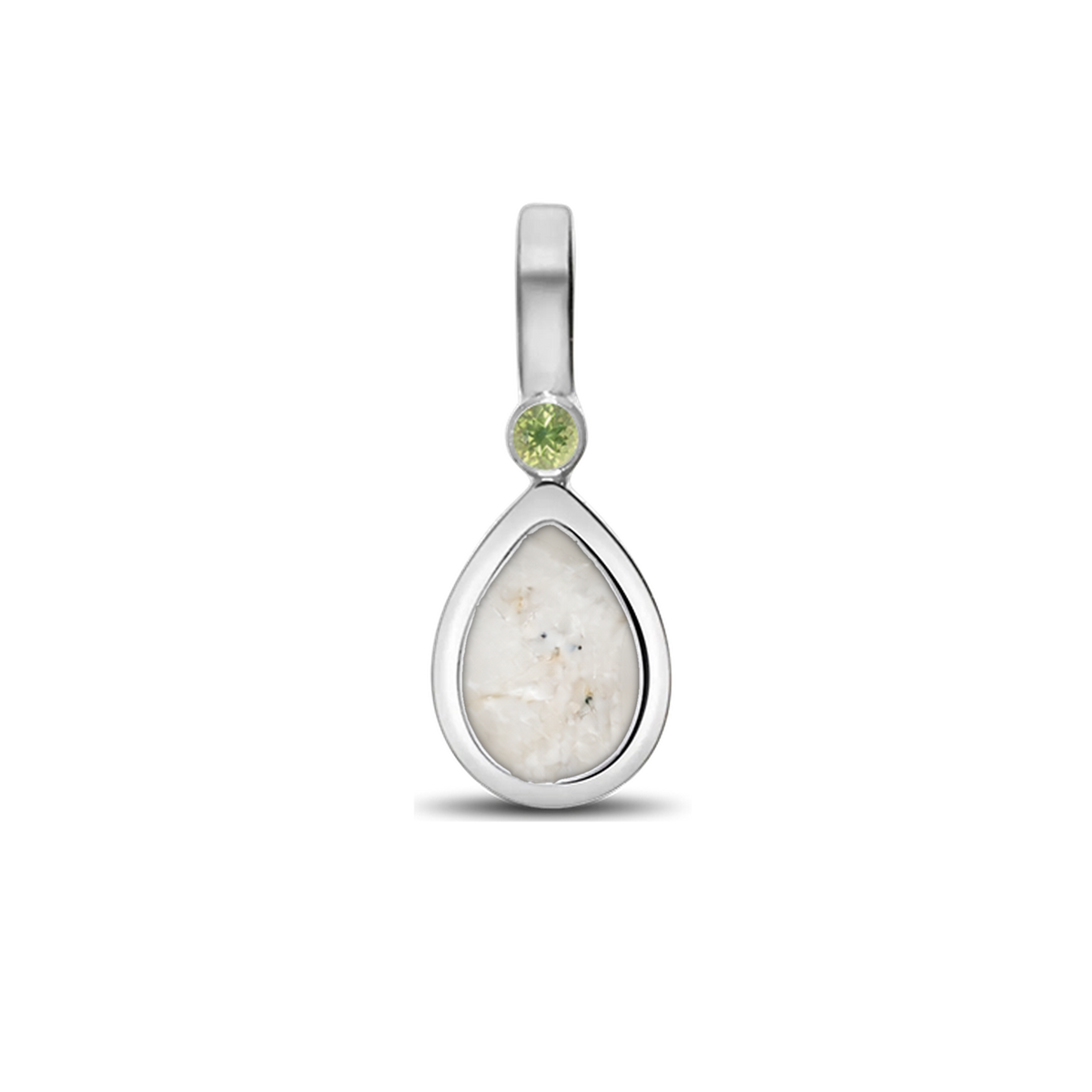 Magic Drop as-hanger in massief wit goud met parelmoer askleur en peridot