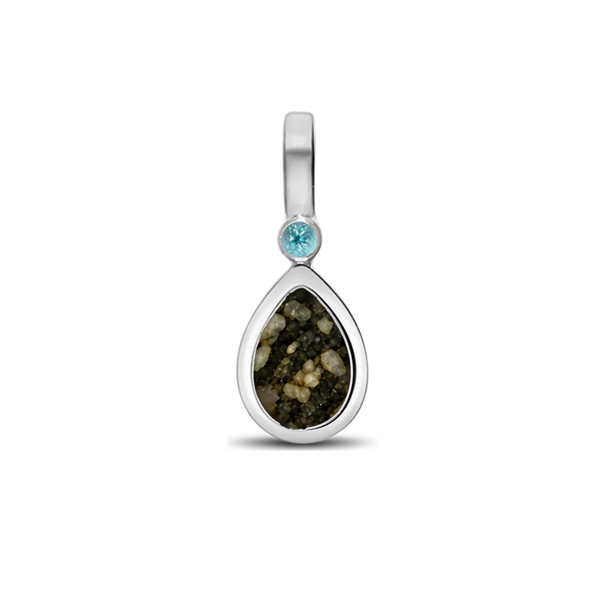 Magic Drop as-hanger in massief wit goud met antraciet askleur en blauwe topaas