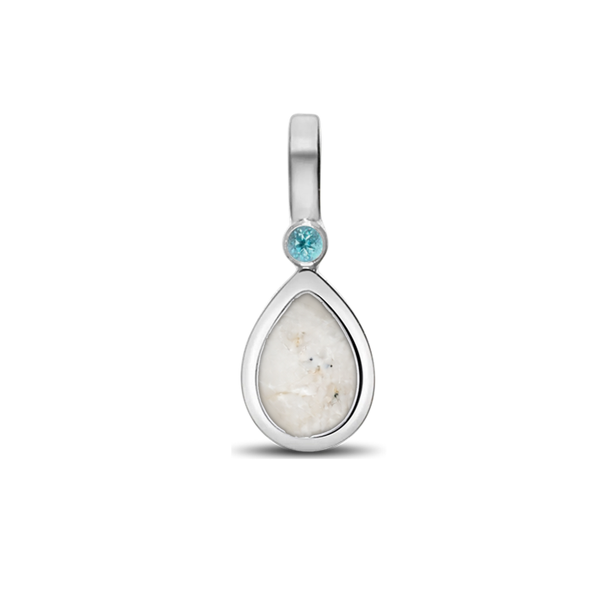 Magic Drop as-hanger in massief wit goud met parelmoer askleur en blauwe topaas