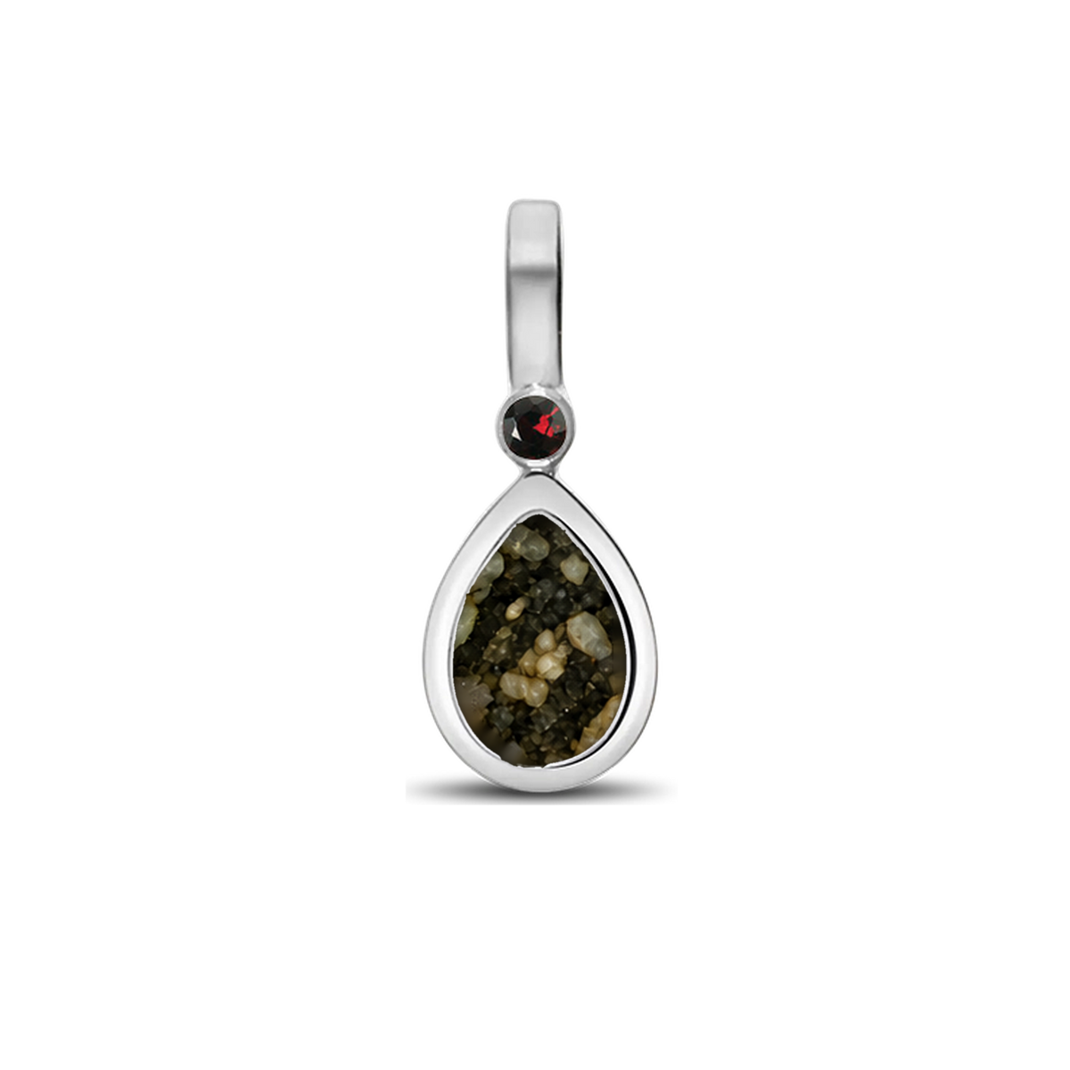 Magic Drop as-hanger in 925 zilver met antraciet askleur en granaat