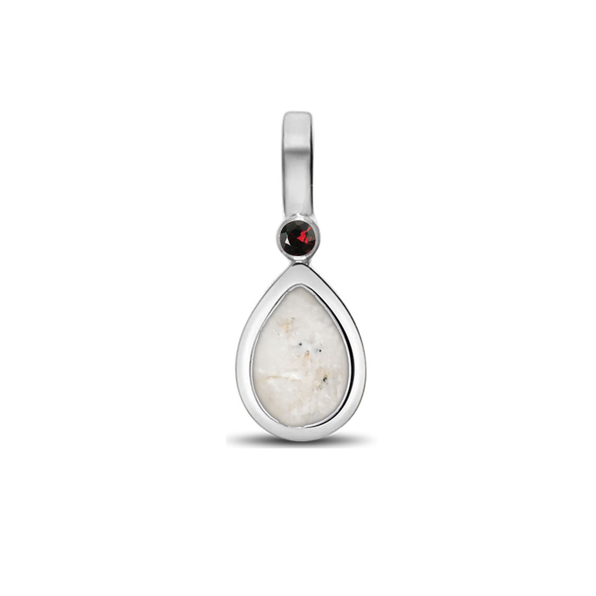 Magic Drop as-hanger in 925 zilver met parelmoer askleur en granaat