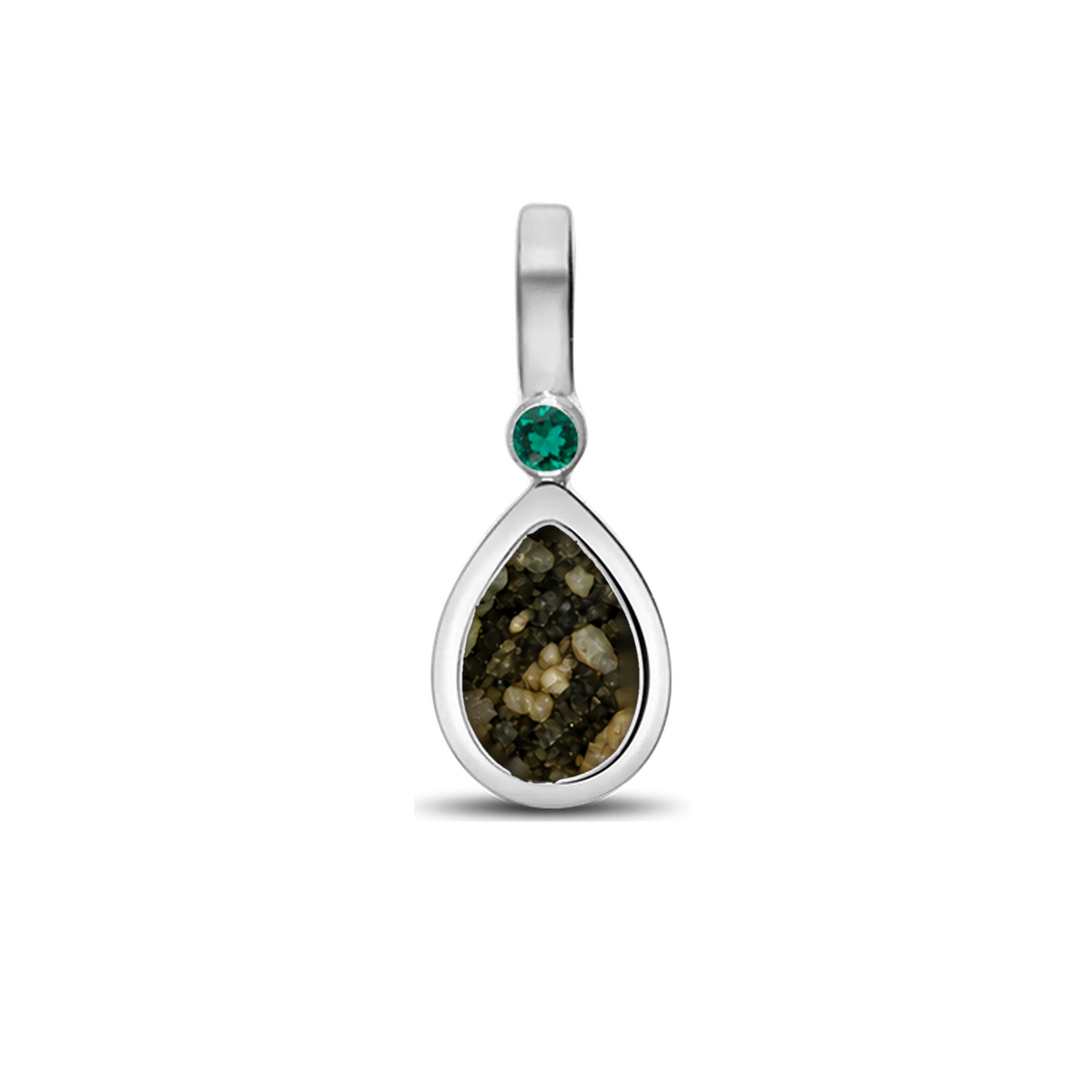 Magic Drop as-hanger in 925 zilver met antraciet askleur en smaragd
