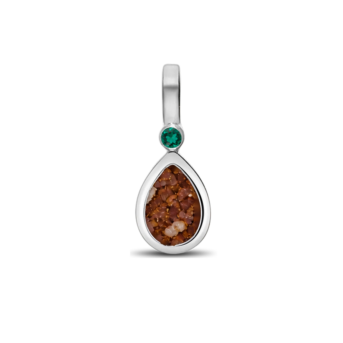 Magic Drop as-hanger in 925 zilver met koperbruin askleur en smaragd