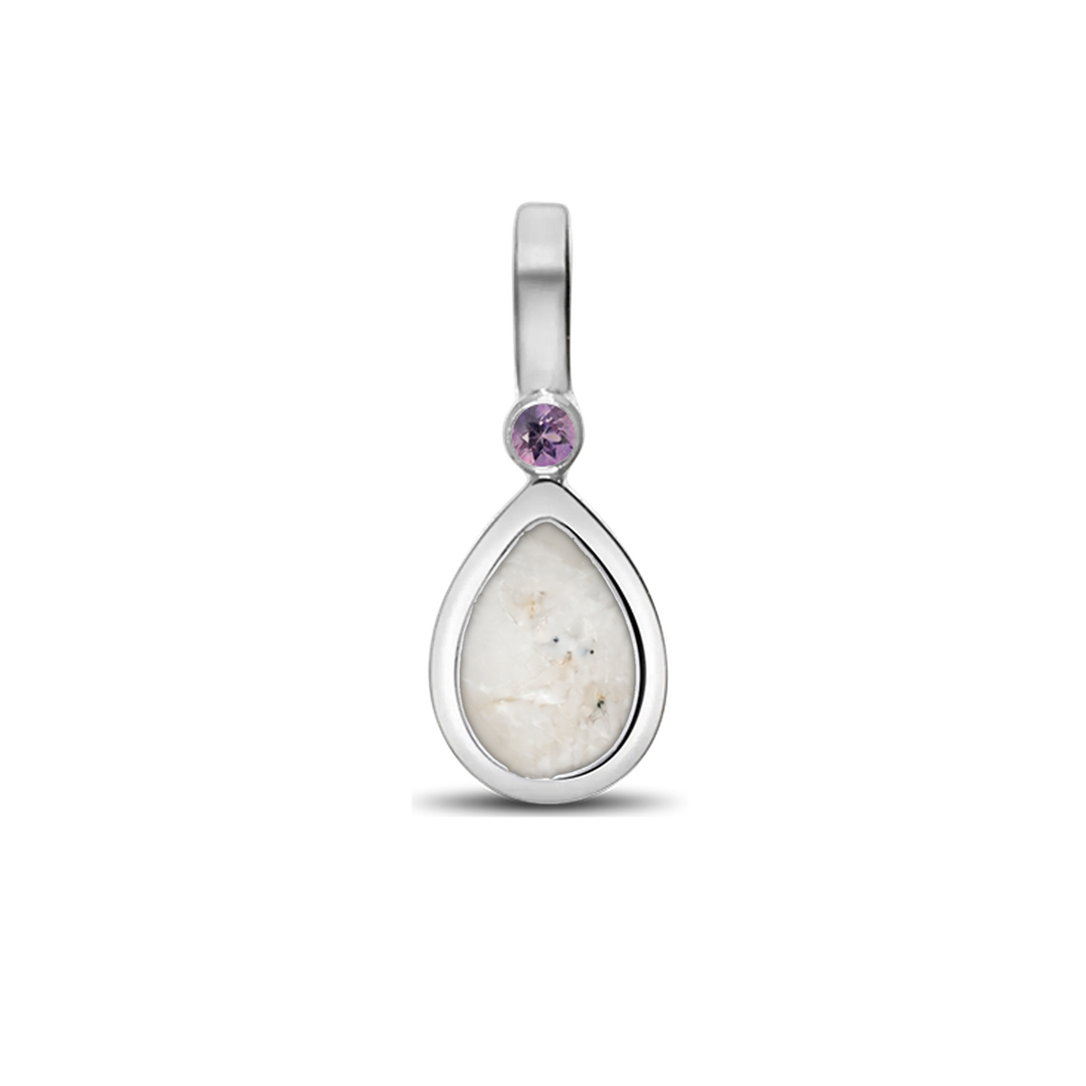 Magic Drop as-hanger in 925 zilver met parelmoer askleur en amethist