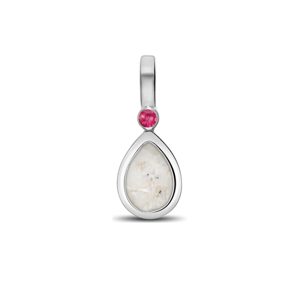 Magic Drop as-hanger in 925 zilver met parelmoer askleur en robijn