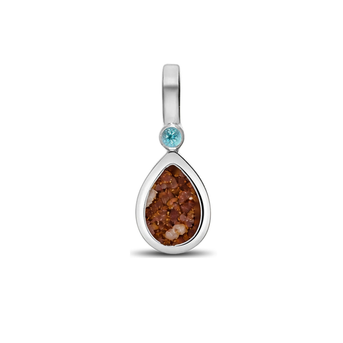 Magic Drop as-hanger in 925 zilver met koperbruin askleur en blauwe topaas