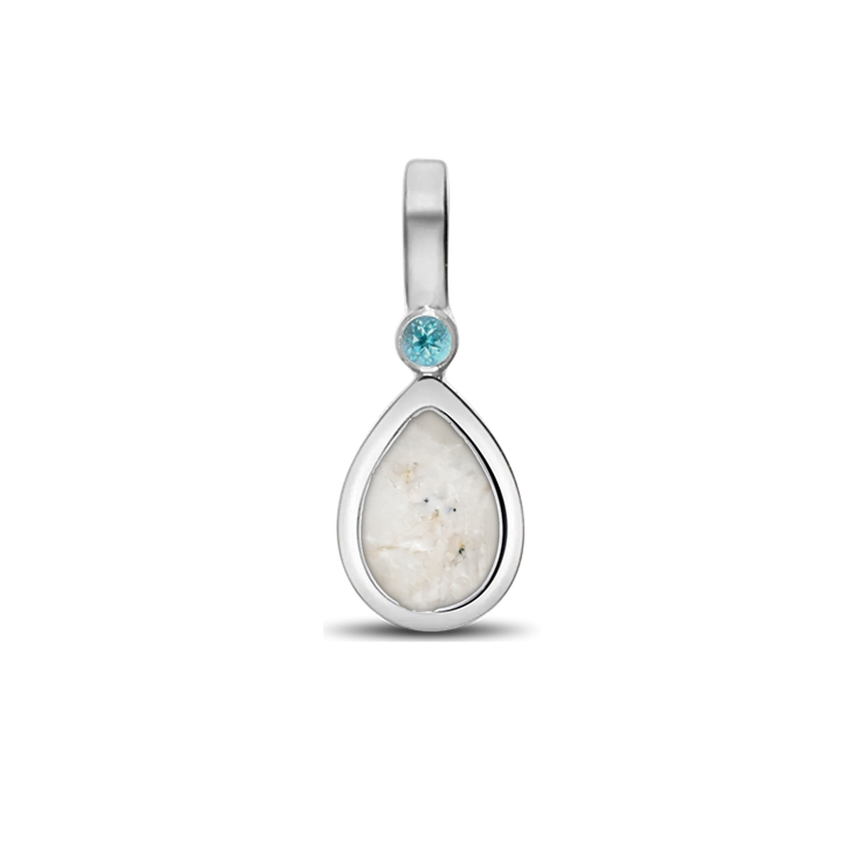 Magic Drop as-hanger in 925 zilver met parelmoer askleur en blauwe topaas
