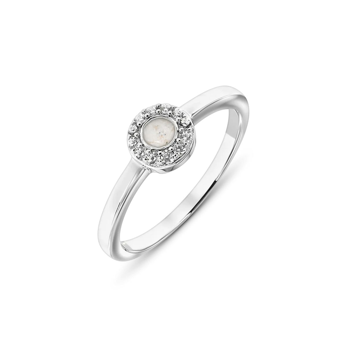 Merel as-ring in massief wit goud met parelmoer askleur