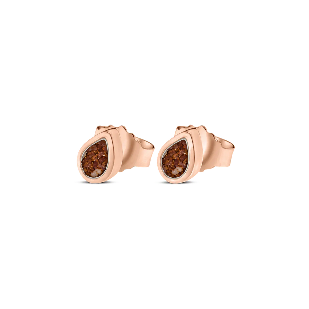Mini Drop as-oorstekers in massief rosé goud met koperbruin askleur