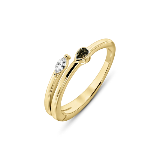 Naomi as-ring in massief geel goud met antraciet askleur