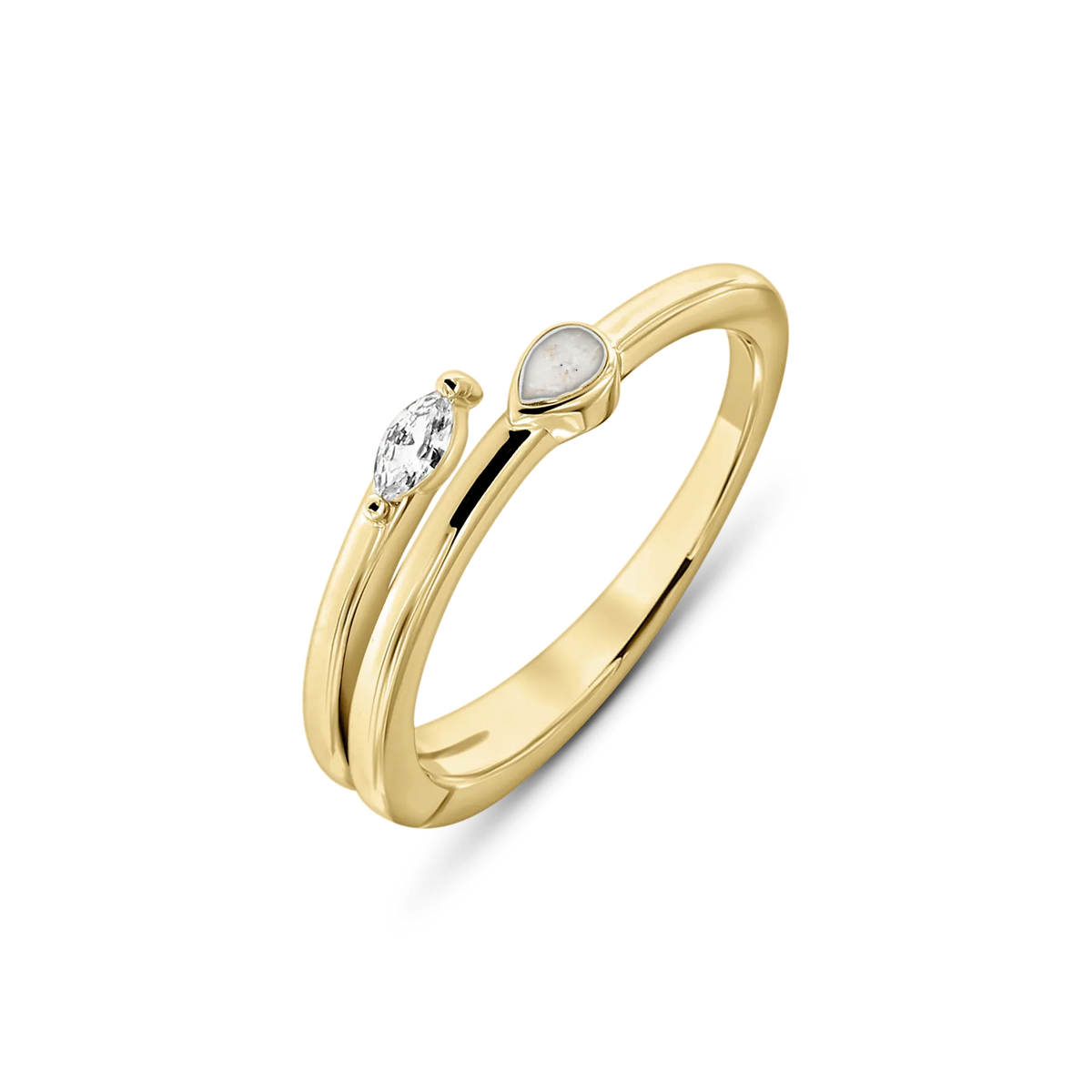 Naomi as-ring in massief geel goud met parelmoer askleur