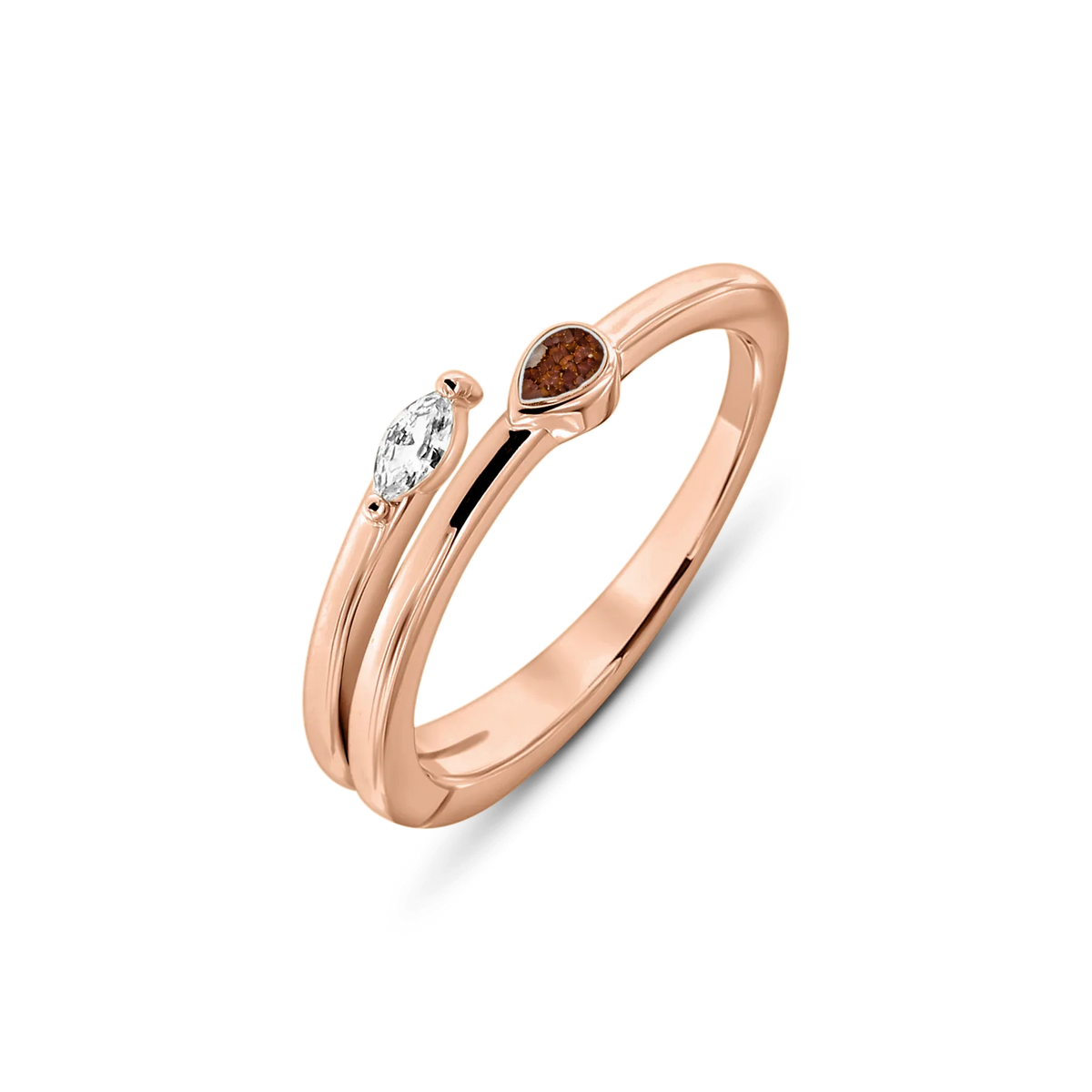 Naomi as-ring in massief rosé goud met koperbruin askleur