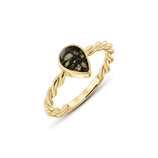 Turning Droplet as-ring in massief geel goud met antraciet askleur