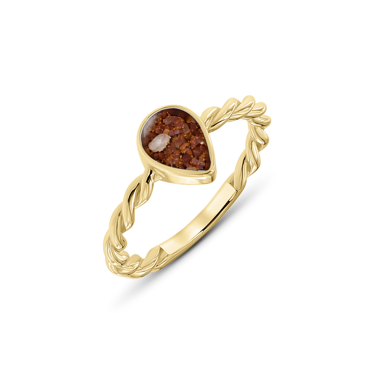 Turning Droplet as-ring in massief geel goud met koperbruin askleur