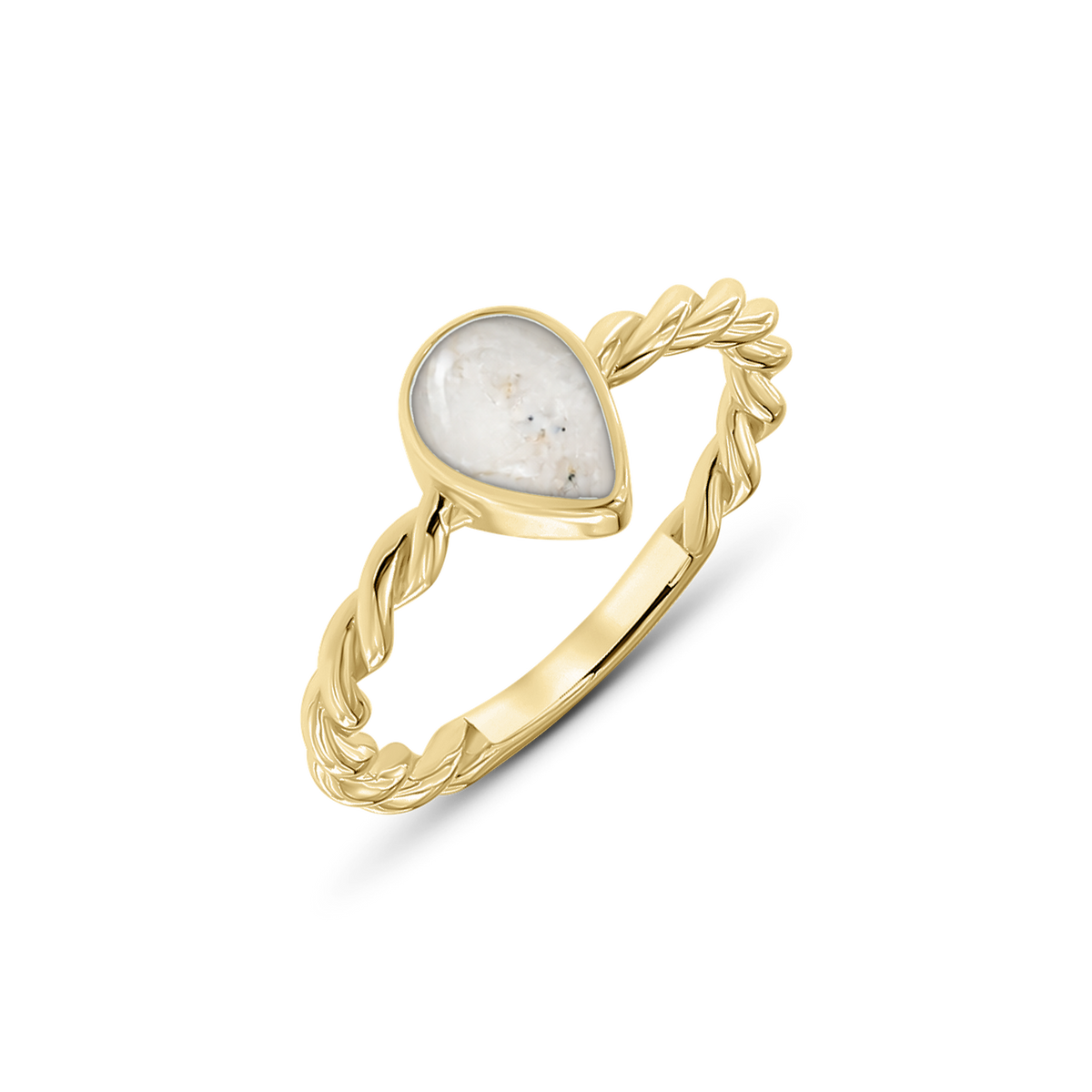 Turning Droplet as-ring in massief geel goud met parelmoer askleur