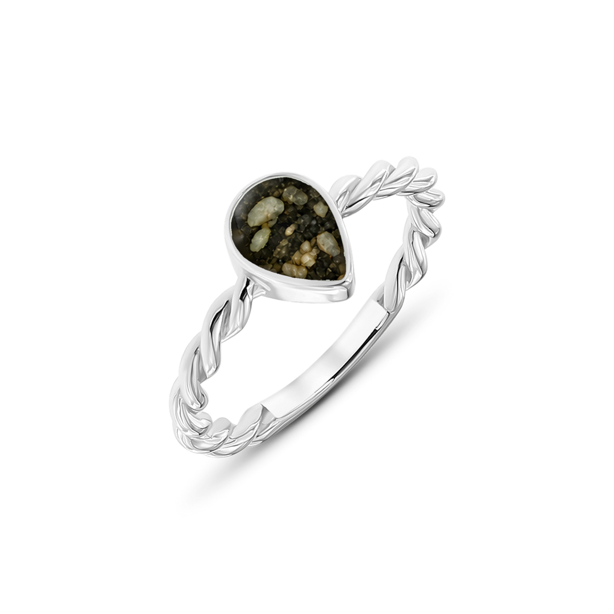 Turning Droplet as-ring in massief wit goud met antraciet askleur