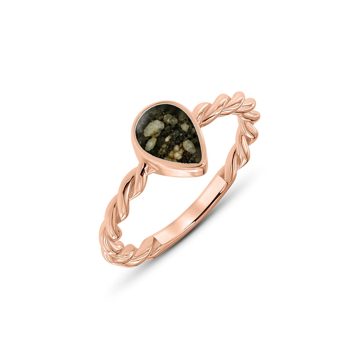 Turning Droplet as-ring in massief rosé goud met antraciet askleur