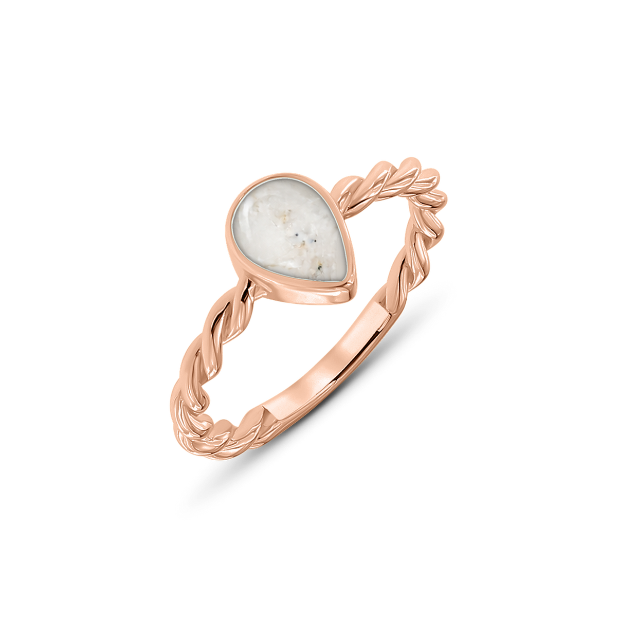 Turning Droplet as-ring in massief rosé goud met parelmoer askleur