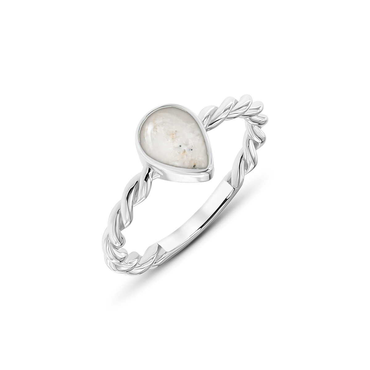 Turning Droplet as-ring in 925 zilver met parelmoer askleur